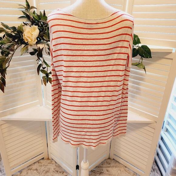VINCE RED/ORANGE COTTON STRIPE TOP SIZE LARGE - Picture 2 of 6